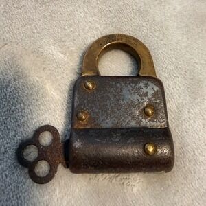 Antique 1892 Corbin Brass & Steel Padlock w/ Original Skeleton Key